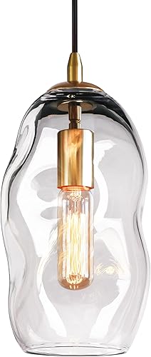 Pendant Lights Kitchen Island 2 Pack Modern Contemporary Clear Glass Organic Globe Brass Gold Hanging Light Adjustable Cord Bedroom Dining Table Small Medium Lamp 8 Inch Height