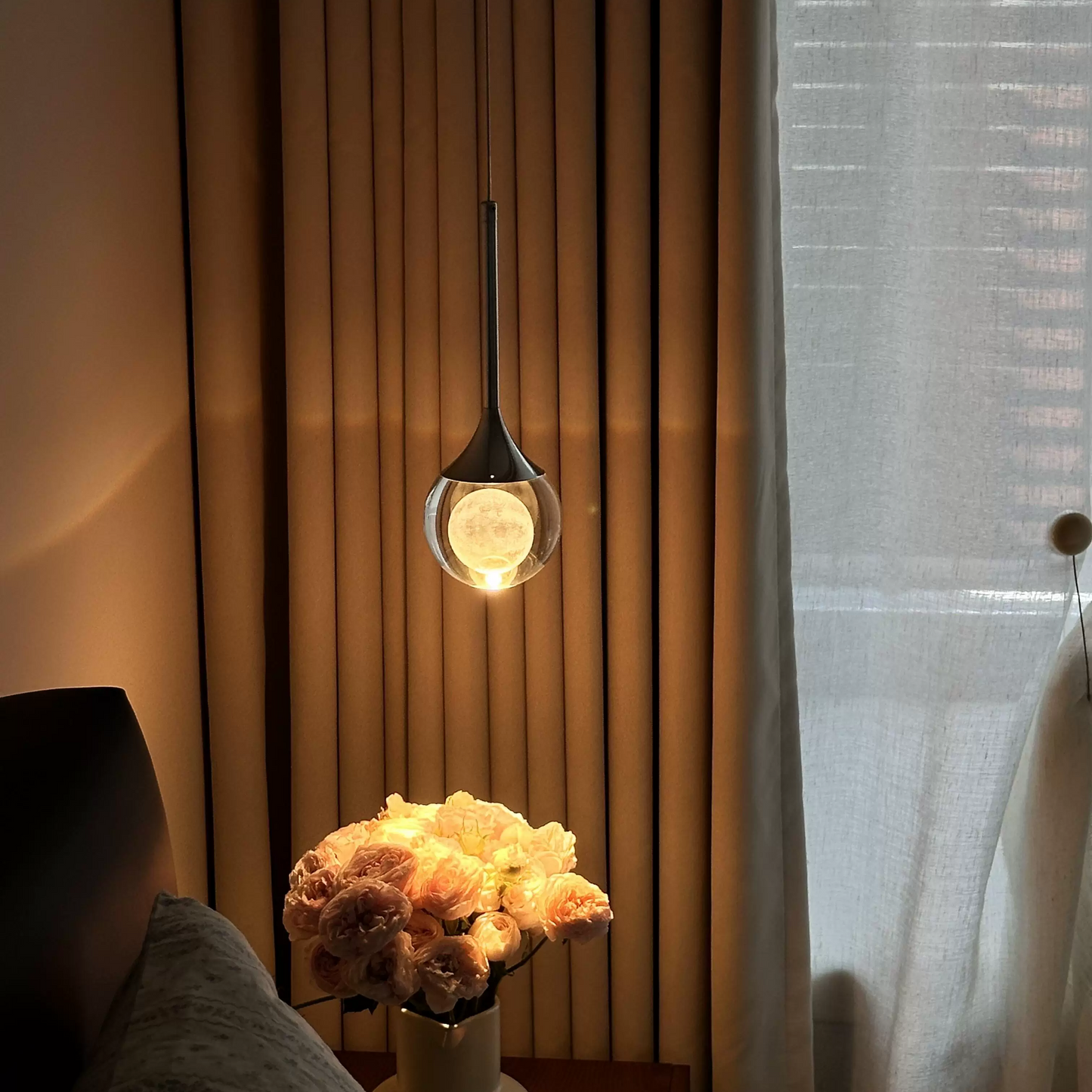 Interactive Floating Moon Pendant Light - Height Adjustable & Hand-Swipe Control