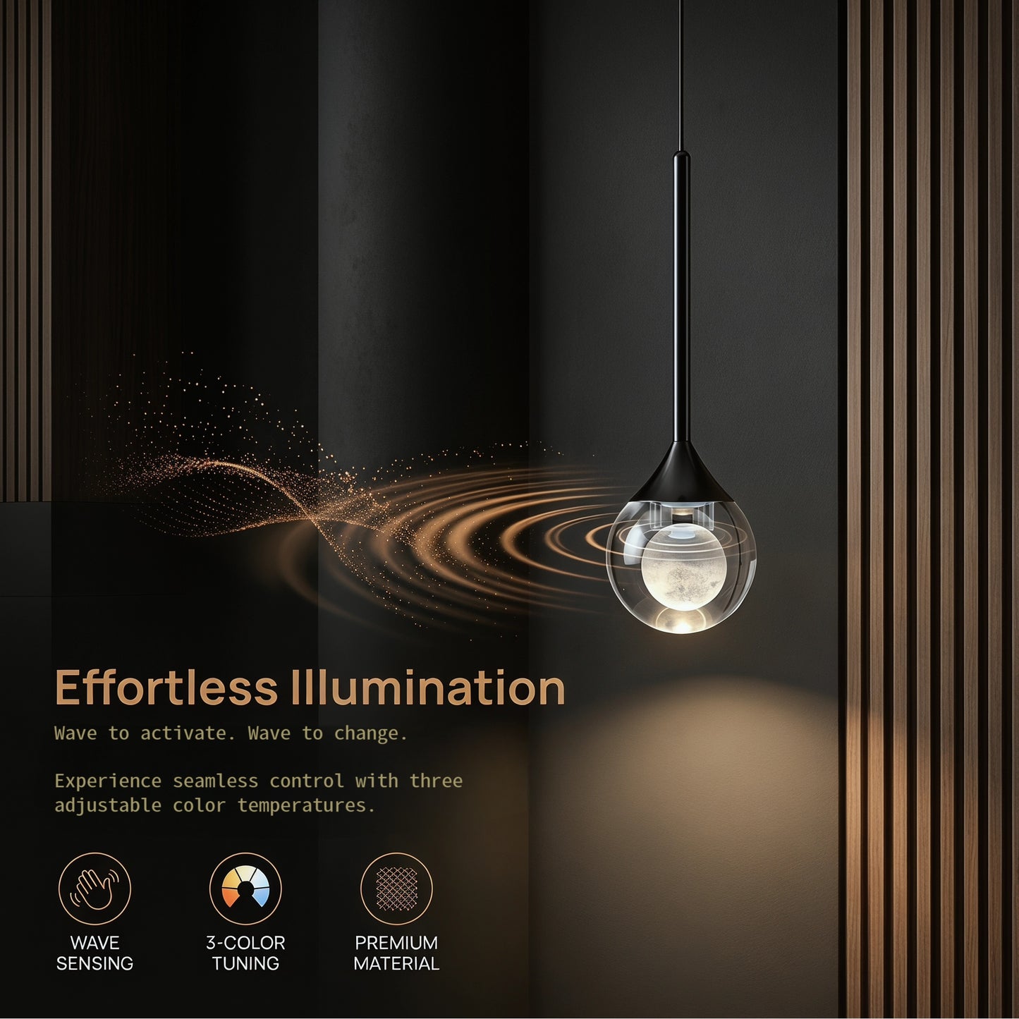 Interactive Floating Moon Pendant Light - Height Adjustable & Hand-Swipe Control