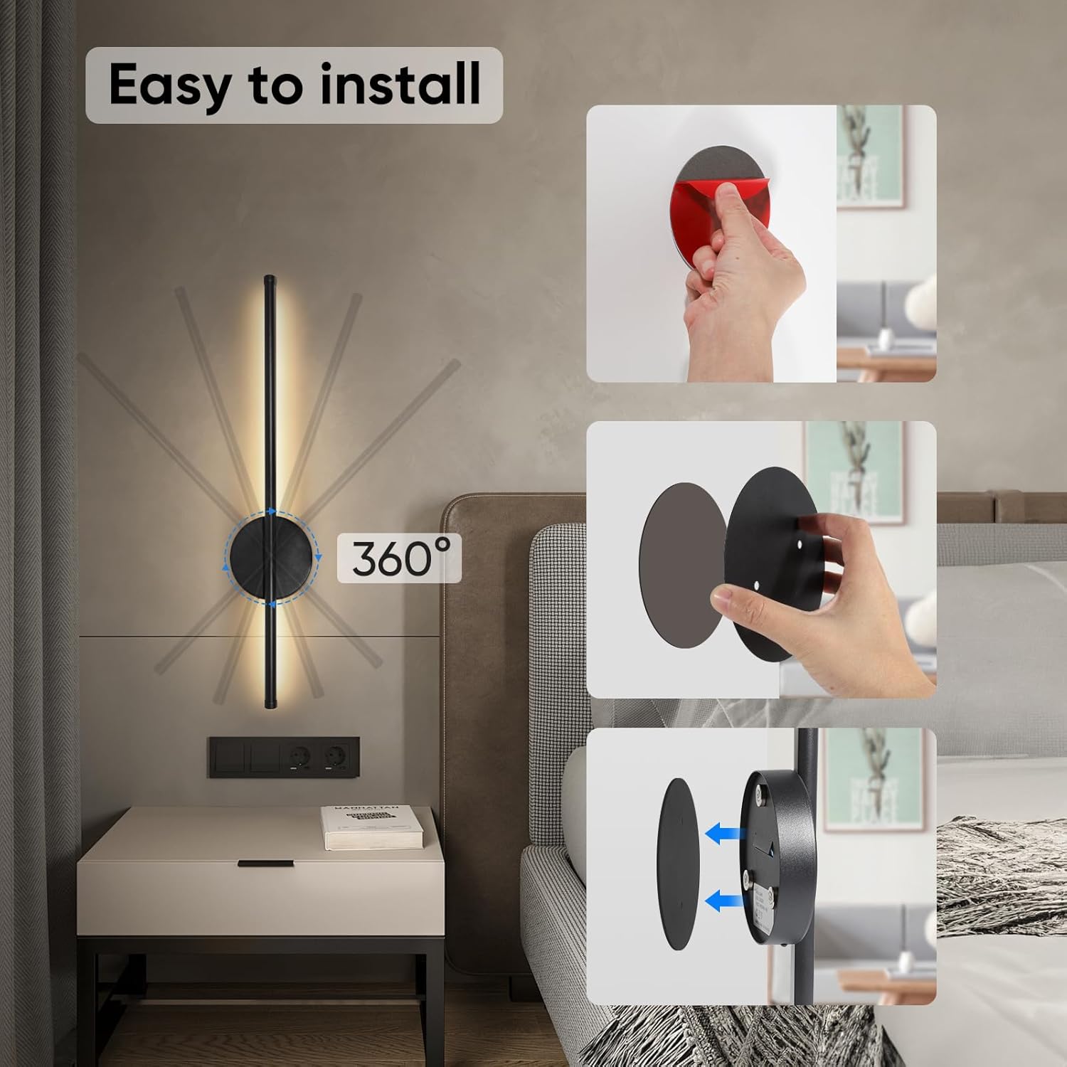 Rechargeable wall lamp set, 24-inch gold dimmable lamp, with remote control