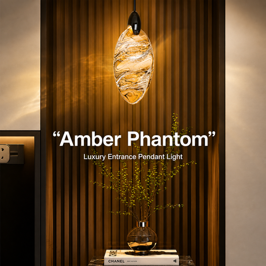 Amber stone chandelier, modern minimalist style.