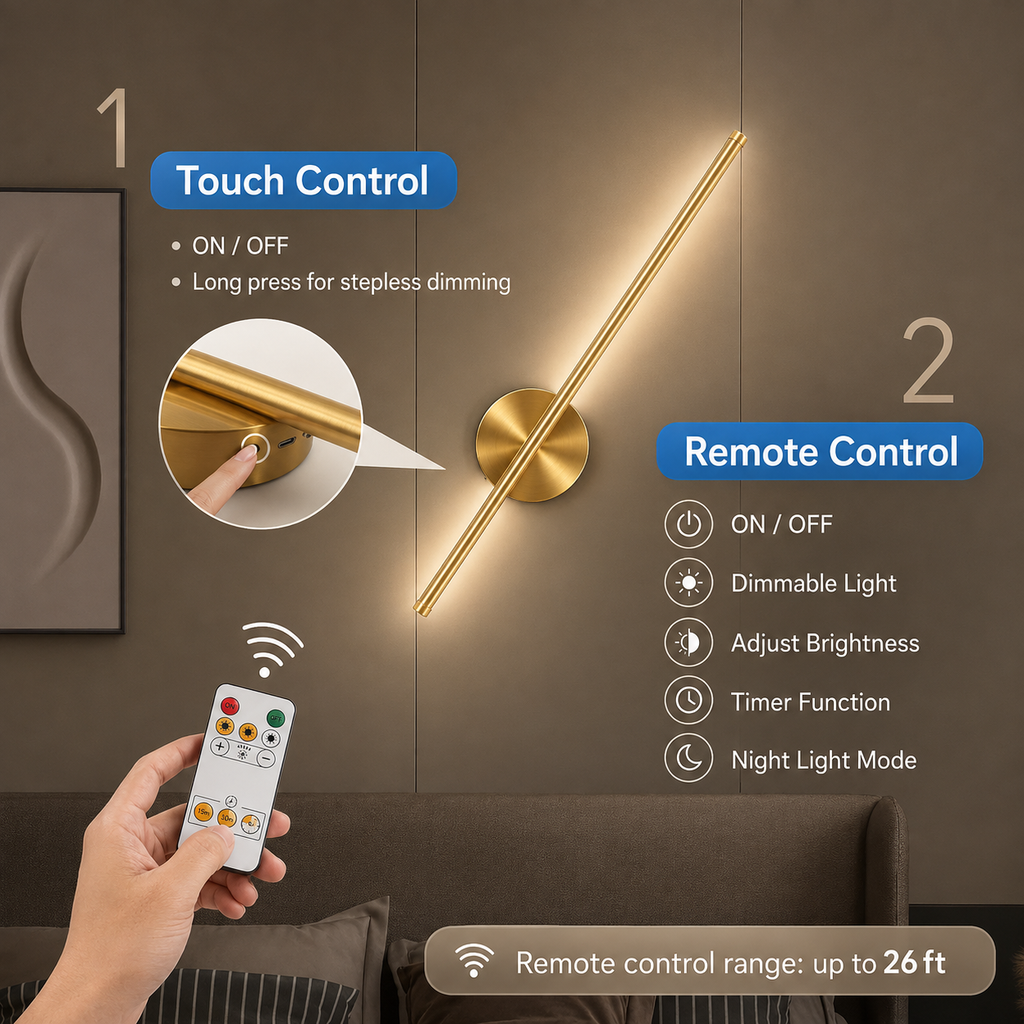Luxury Wireless Wall Sconces – No Wiring, Rechargeable (Set of 2)