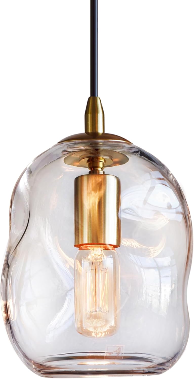 Pendant Lights Kitchen Island 2 Pack Modern Contemporary Clear Glass Organic Globe Brass Gold Hanging Light Adjustable Cord Bedroom Dining Table Small Medium Lamp 8 Inch Height