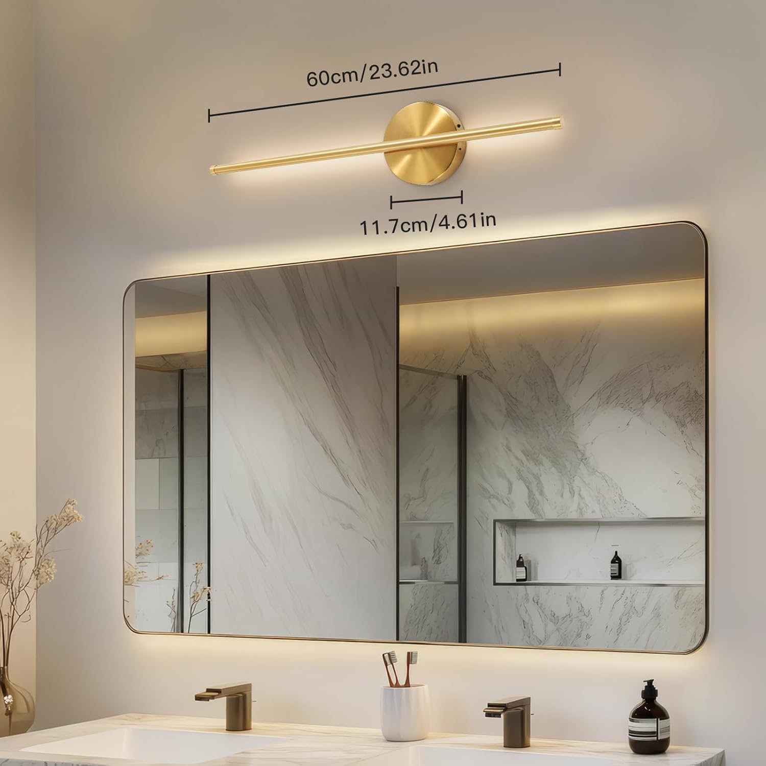 Rechargeable wall lamp set, 24-inch gold dimmable lamp, with remote control