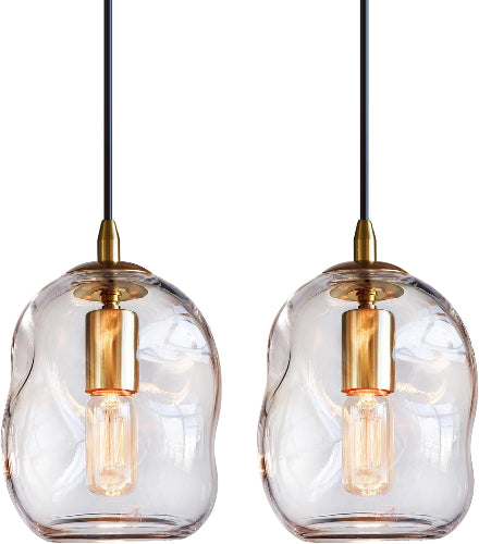 Pendant Lights Kitchen Island 2 Pack Modern Contemporary Clear Glass Organic Globe Brass Gold Hanging Light Adjustable Cord Bedroom Dining Table Small Medium Lamp 8 Inch Height