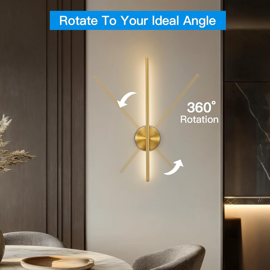 Rechargeable wall lamp set, 24-inch gold dimmable lamp, with remote control