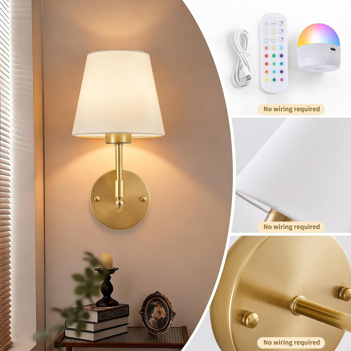 Rechargeable Wireless Wall Sconces Set of 2