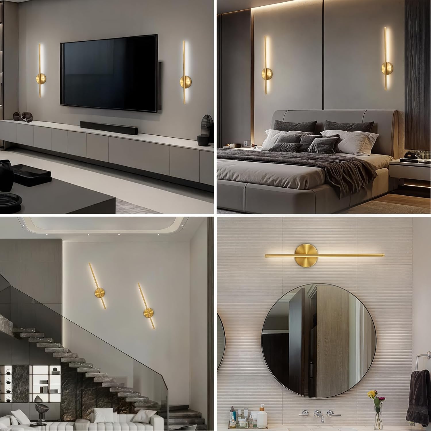 Rechargeable wall lamp set, 24-inch gold dimmable lamp, with remote control