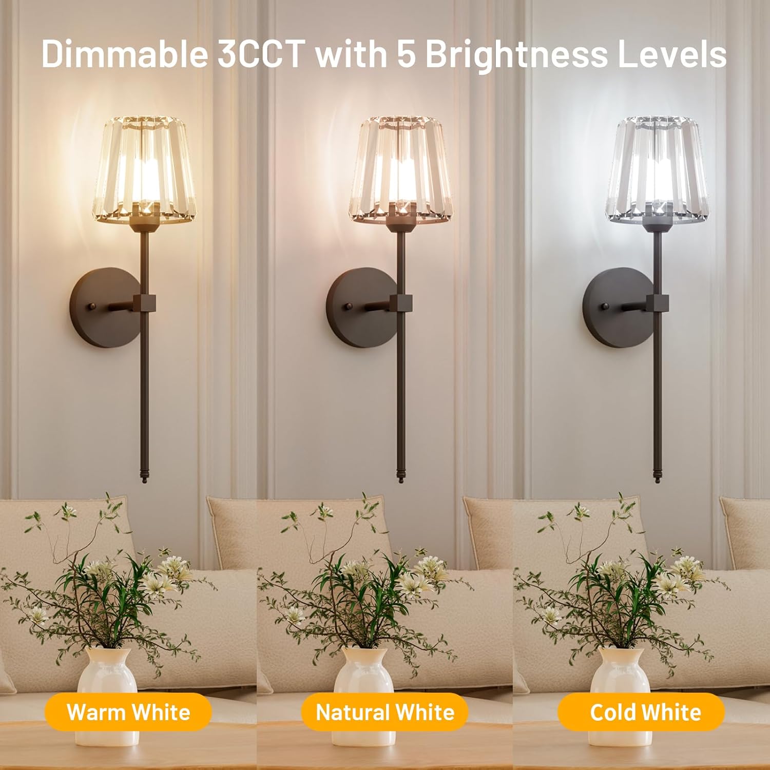 Rechargeable Crystal Wall Sconce with Remote Control