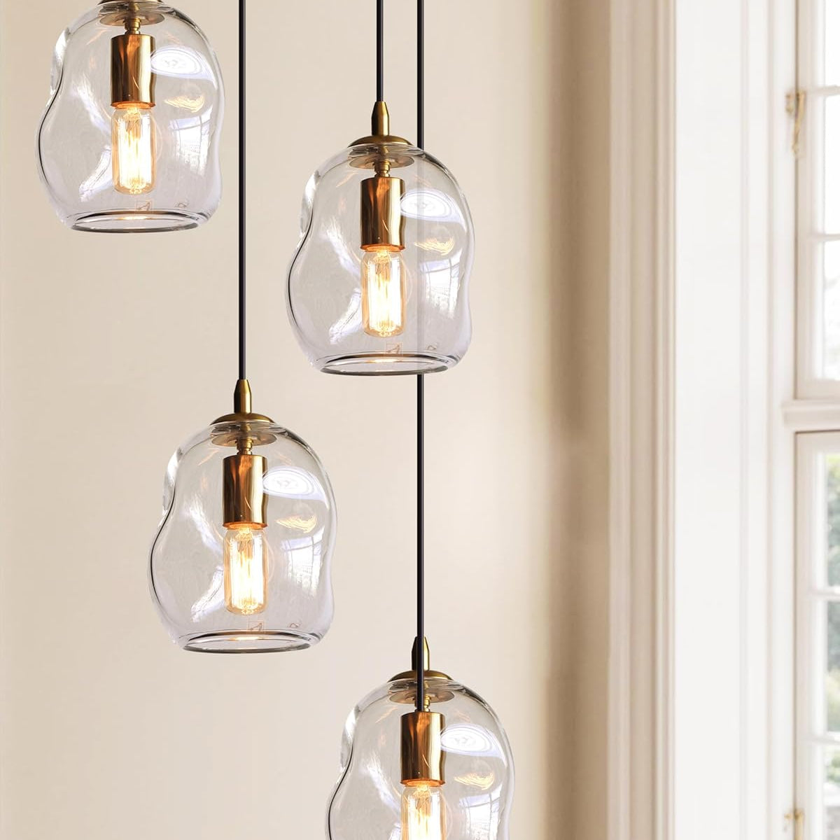 Pendant Lights Kitchen Island 2 Pack Modern Contemporary Clear Glass Organic Globe Brass Gold Hanging Light Adjustable Cord Bedroom Dining Table Small Medium Lamp 8 Inch Height