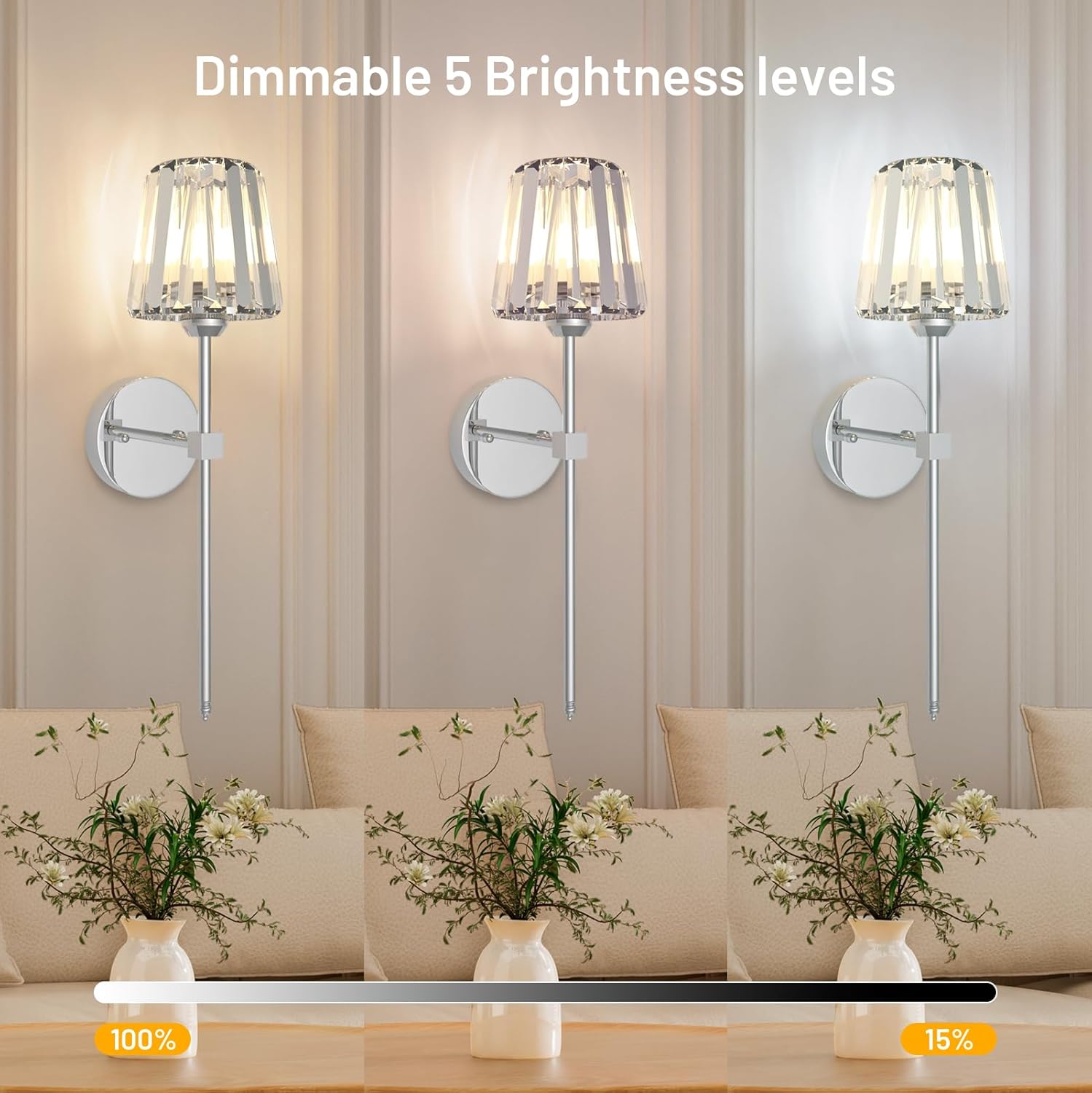 Rechargeable Crystal Wall Sconce with Remote Control