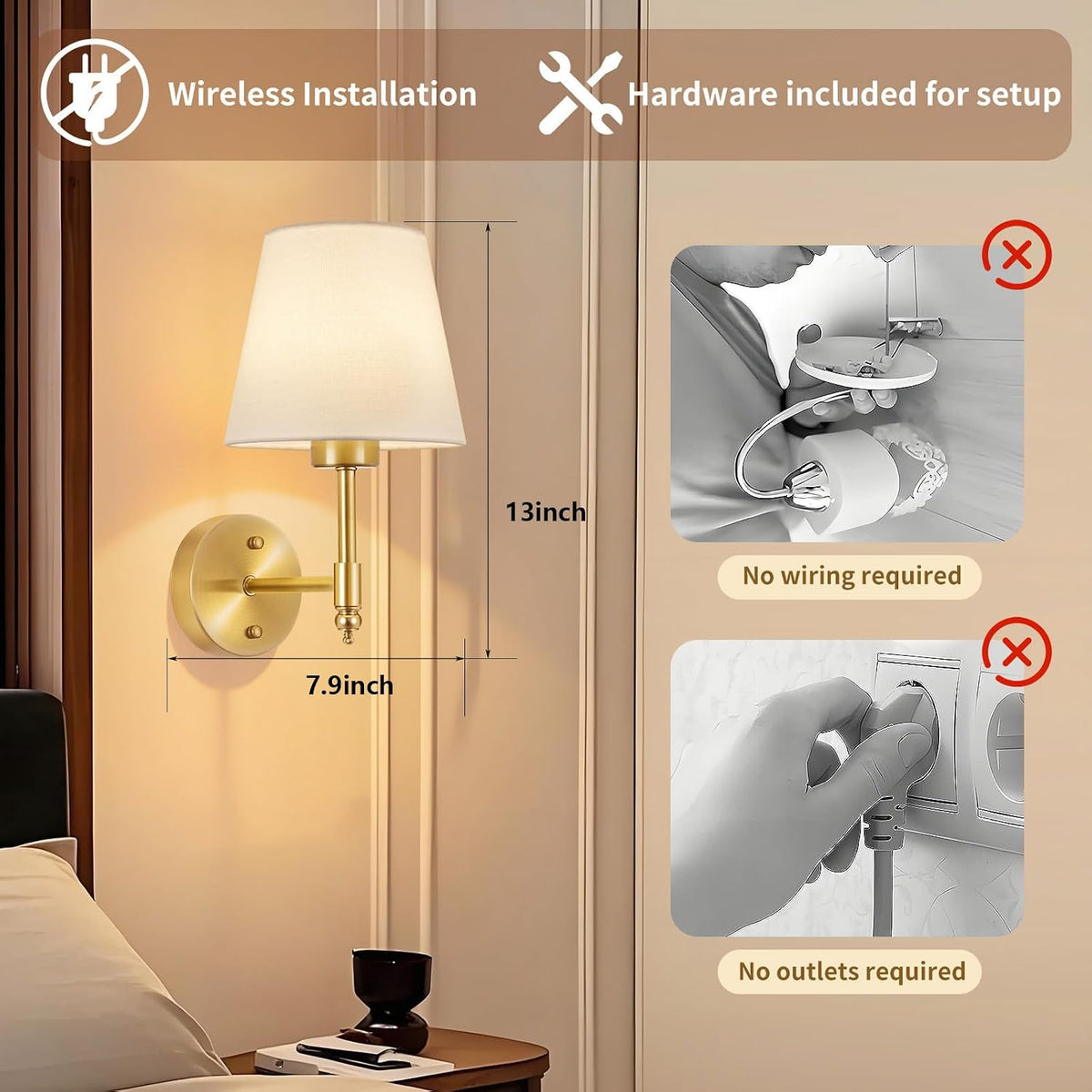 Rechargeable Wireless Wall Sconces Set of 2