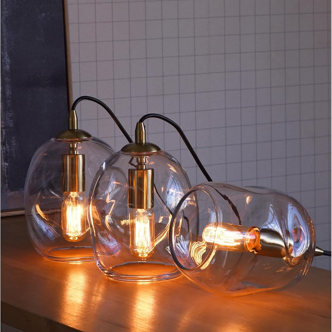 Pendant Lights Kitchen Island 2 Pack Modern Contemporary Clear Glass Organic Globe Brass Gold Hanging Light Adjustable Cord Bedroom Dining Table Small Medium Lamp 8 Inch Height