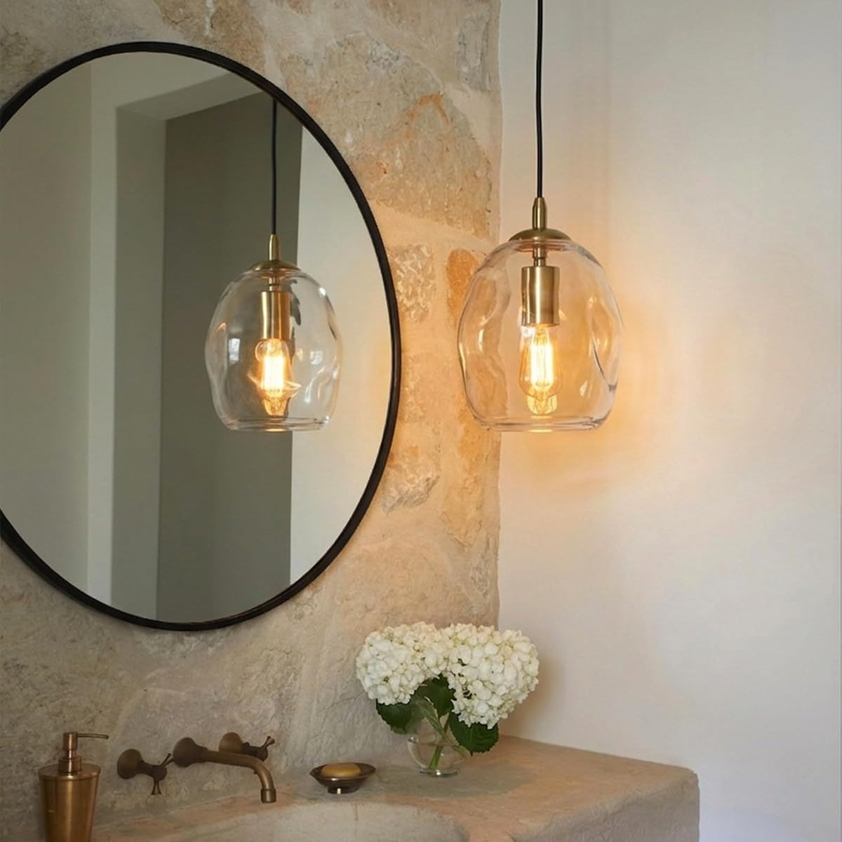 Pendant Lights Kitchen Island 2 Pack Modern Contemporary Clear Glass Organic Globe Brass Gold Hanging Light Adjustable Cord Bedroom Dining Table Small Medium Lamp 8 Inch Height