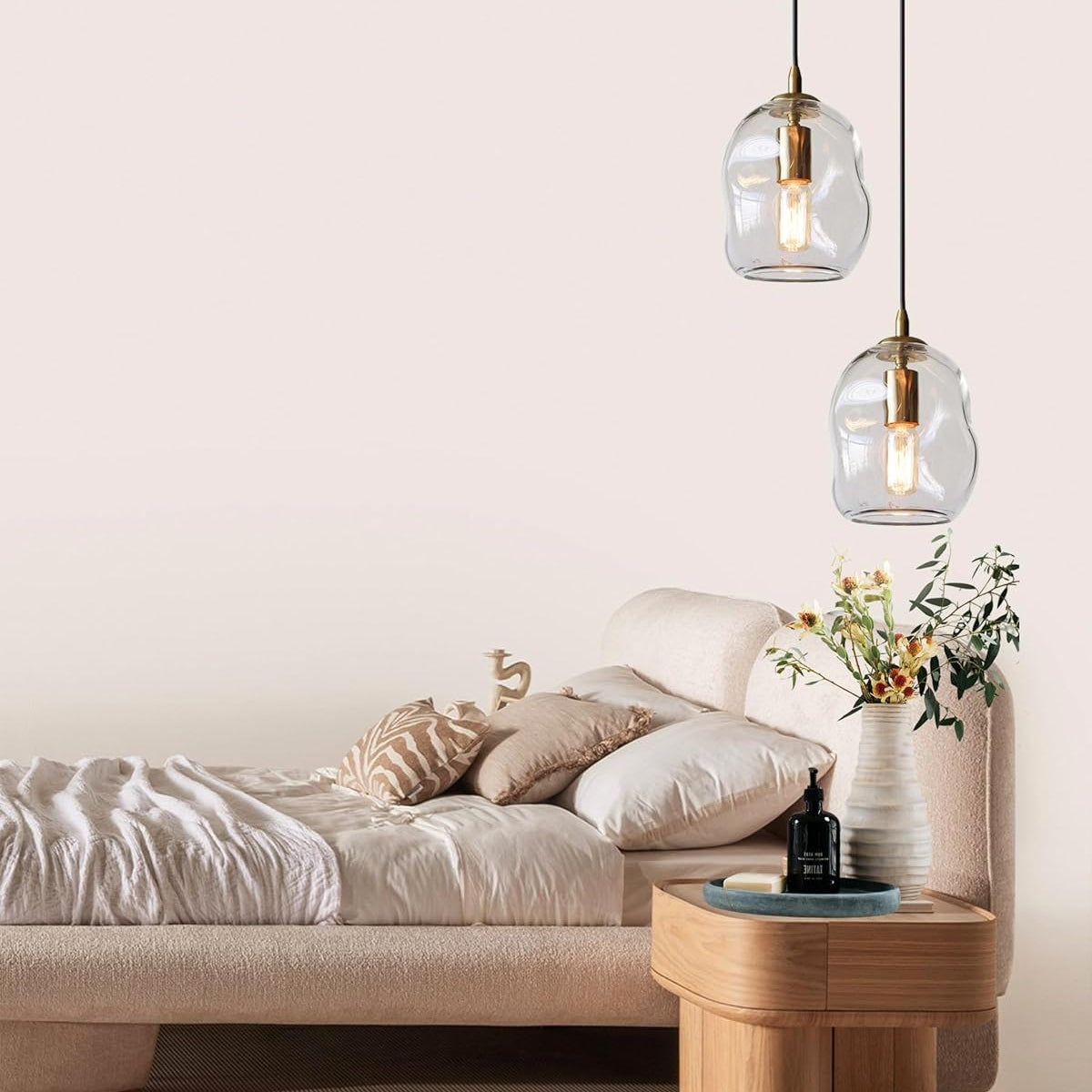 Pendant Lights Kitchen Island 2 Pack Modern Contemporary Clear Glass Organic Globe Brass Gold Hanging Light Adjustable Cord Bedroom Dining Table Small Medium Lamp 8 Inch Height