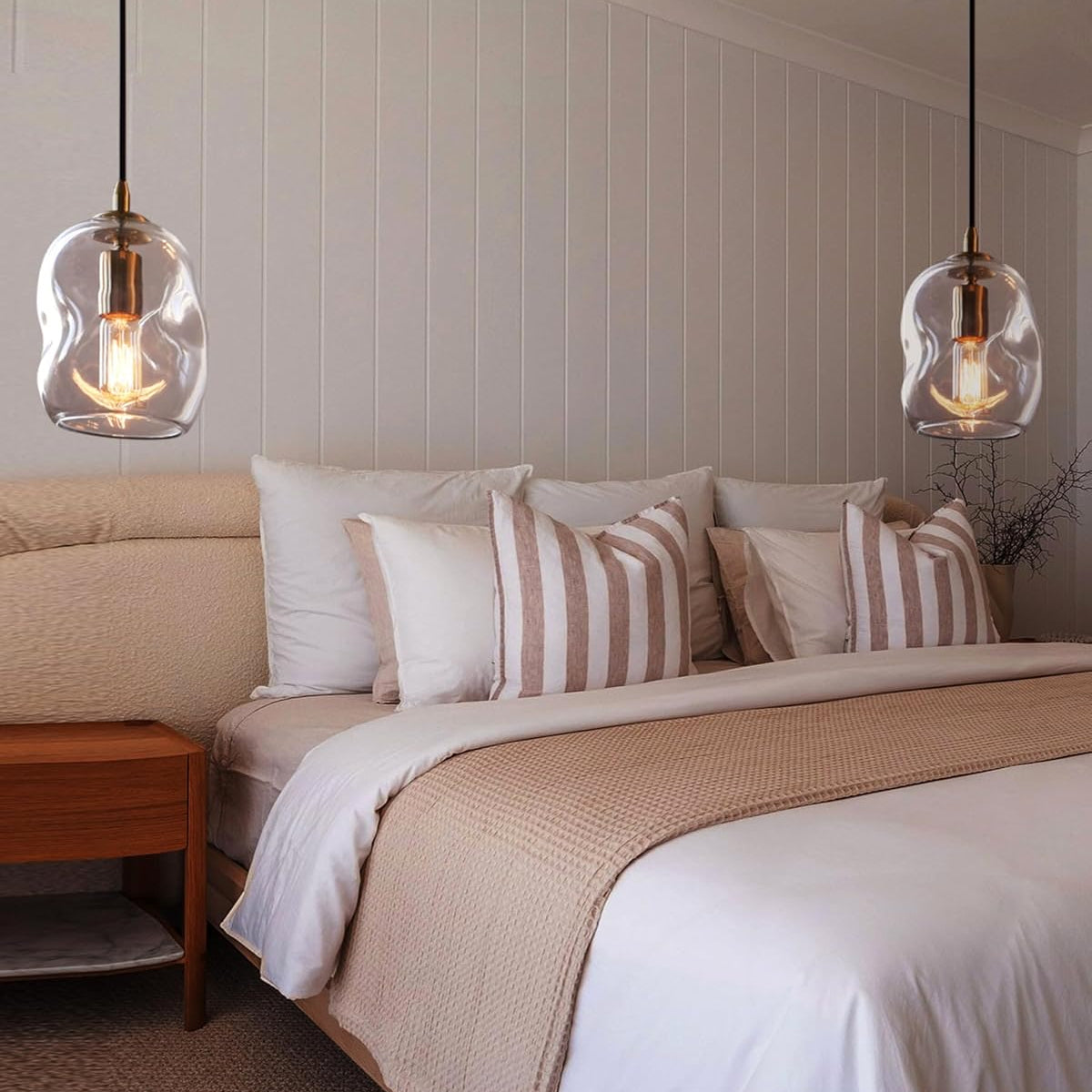 Pendant Lights Kitchen Island 2 Pack Modern Contemporary Clear Glass Organic Globe Brass Gold Hanging Light Adjustable Cord Bedroom Dining Table Small Medium Lamp 8 Inch Height