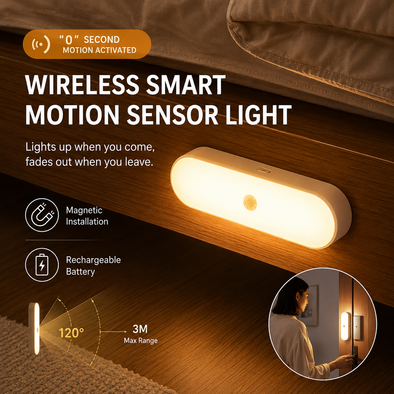 Wireless Motion Sensor Light Strip – Auto Night Light for Hallway